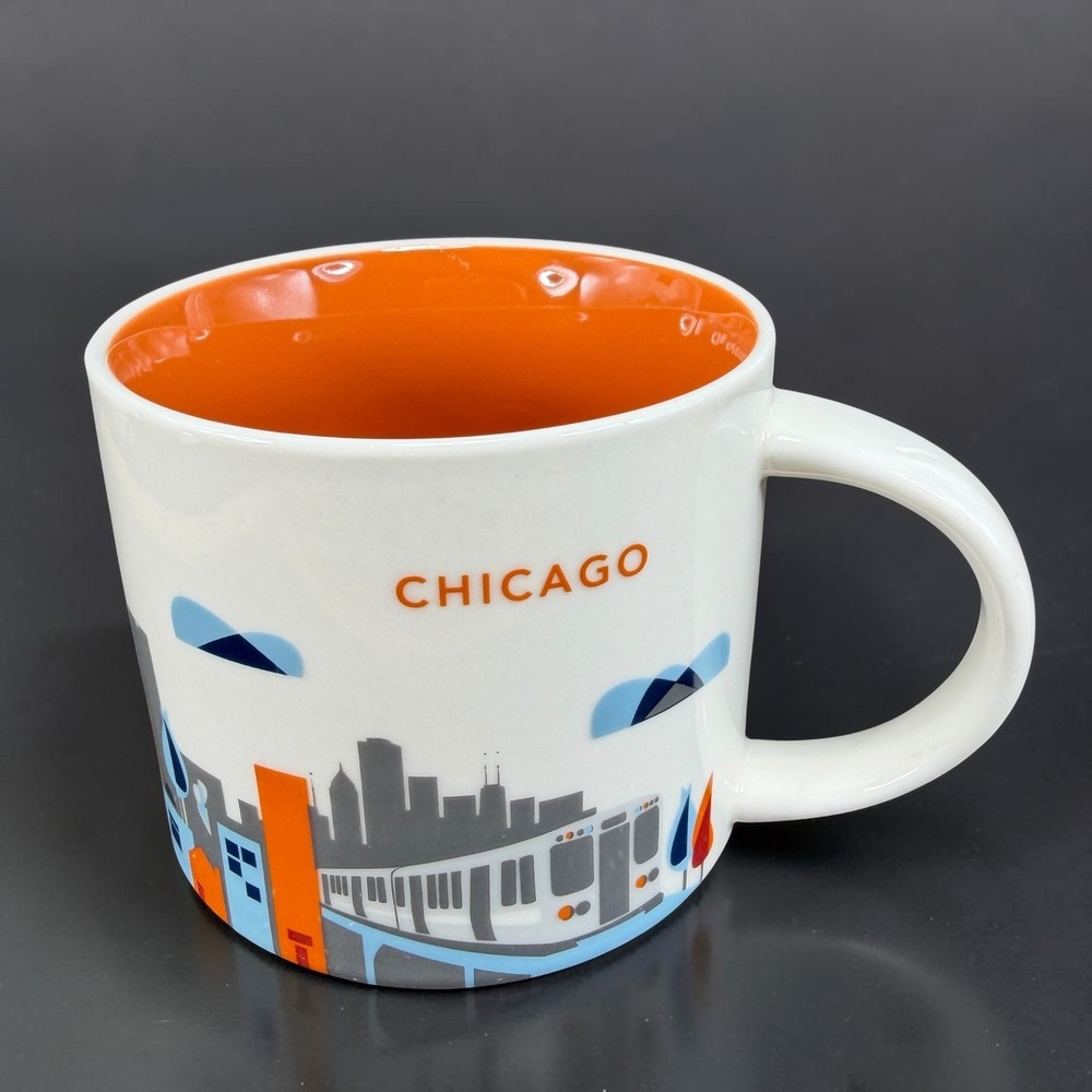 Starbucks You Are Here Collection Chicago Mug Cup 14oz White Orange Skyline